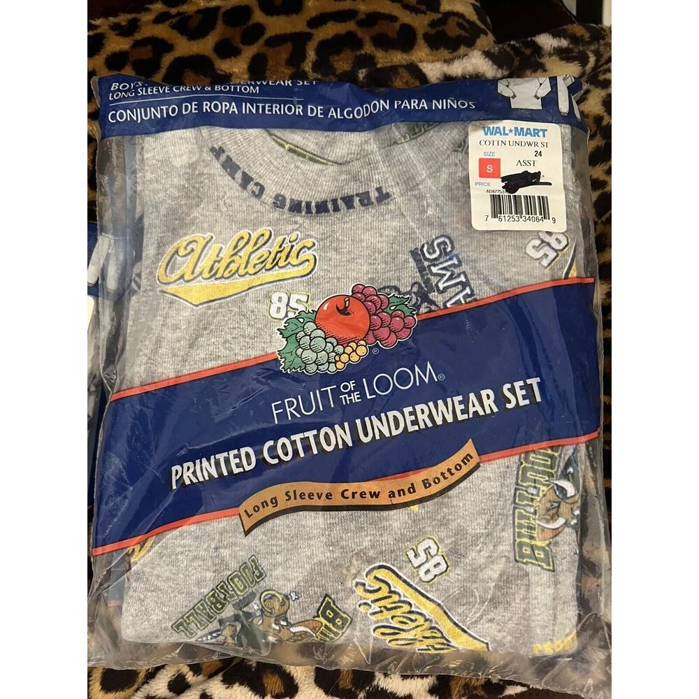 Vintage Fruit of the Loom Boys Underwear Set Long Johns Sz 6 S Football Design